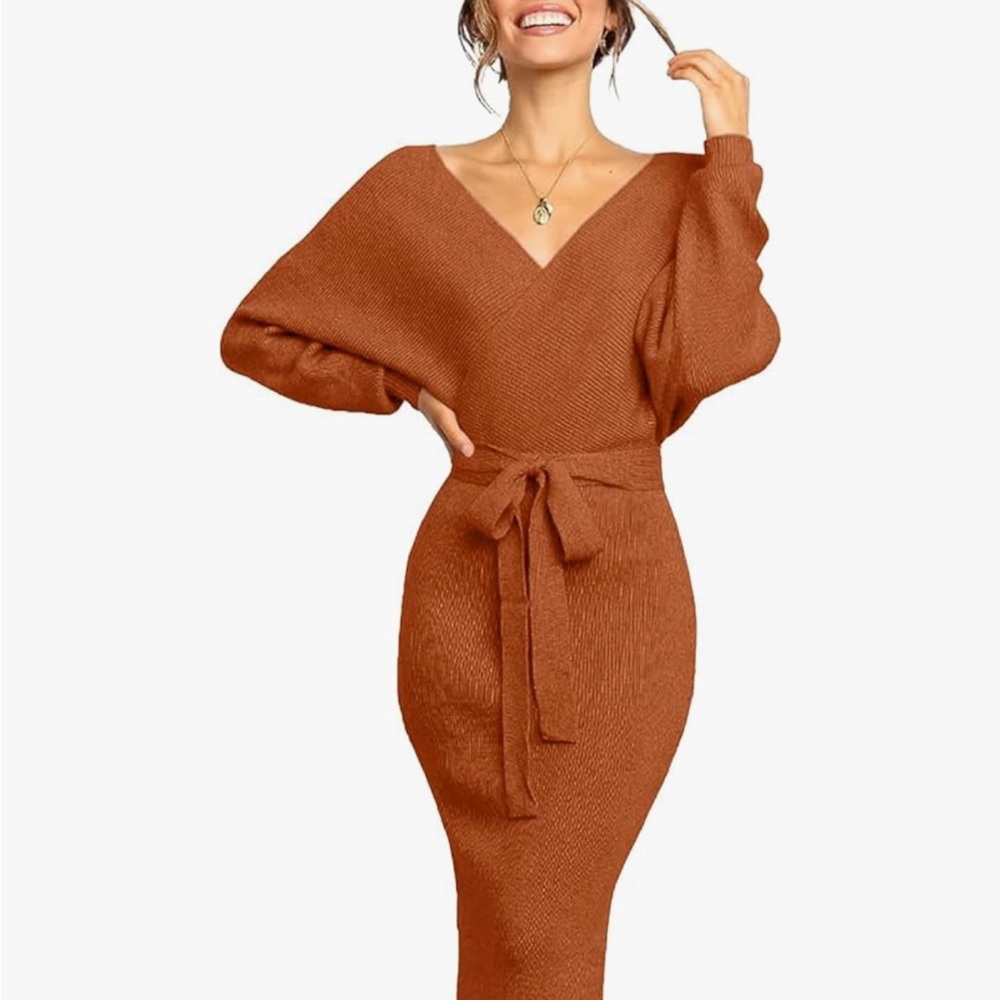 Amazon Women's Long Sleeve Dress - Rust
